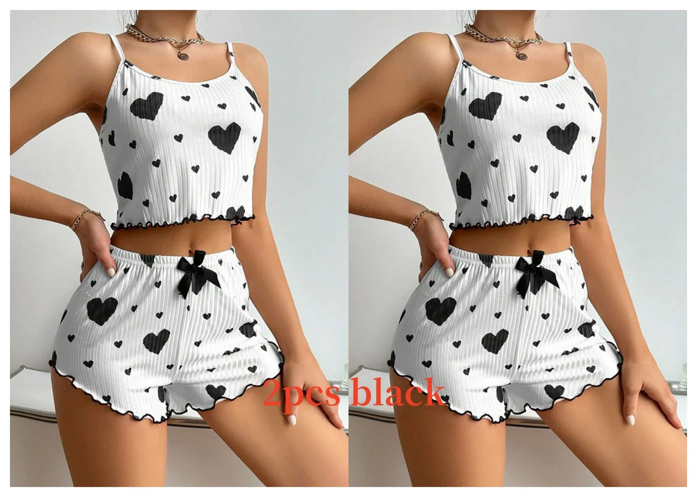 Women’s Heart-Print Pajama Set – 2-Piece Cami Top & Shorts - 3KDyn